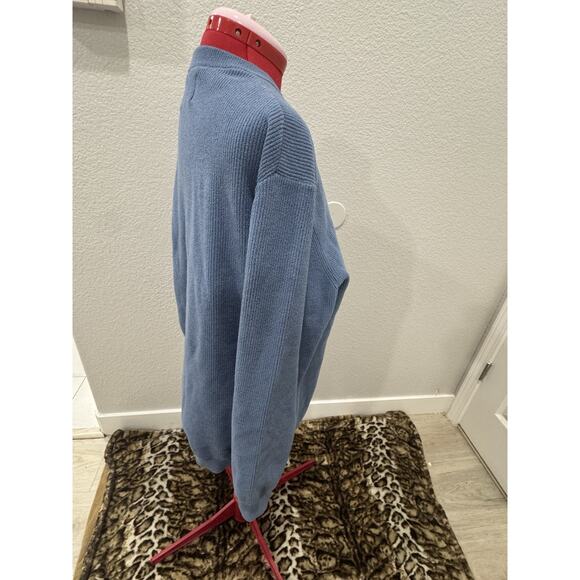 Blue Knit Sweater Relaxed Fit Pullover Long Sleeve Cozy Casual Top - Picture 3 of 6